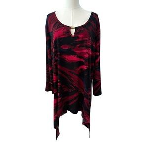 Women's 26/28W Curvy Stretch Asymmetrical PLUS Pink Black Work Casual Blouse